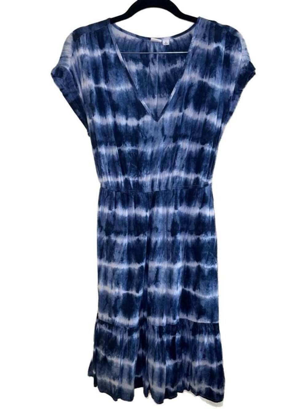 Gap Women's Size S Blue Tie Dye V-Neck Tiered Midi Dress